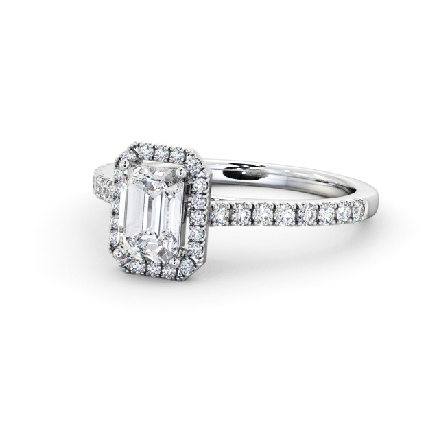 Halo Emerald Diamond Engagement Ring 18K White Gold - Spence ENEM51_WG_FLAT