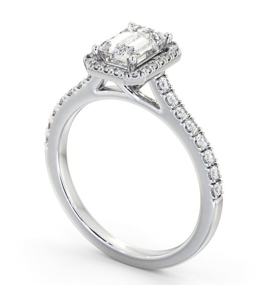  Halo Emerald Diamond Engagement Ring 18K White Gold - Spence ENEM51_WG_THUMB1 