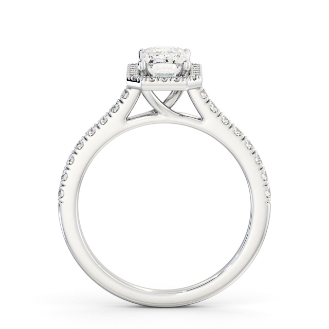Halo Emerald Diamond Engagement Ring 9K White Gold - Spence ENEM51_WG_UP