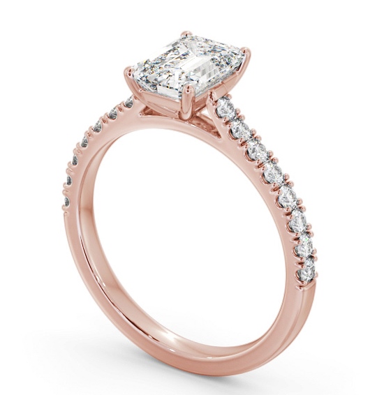 Emerald Diamond 4 Prong Engagement Ring 18K Rose Gold Solitaire with Channel Set Side Stones ENEM51S_RG_THUMB1