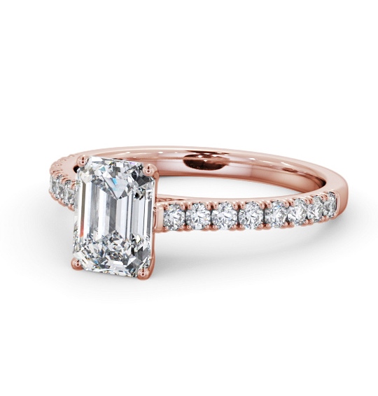  Emerald Diamond Engagement Ring 9K Rose Gold Solitaire With Side Stones - Wellsley ENEM51S_RG_THUMB2 