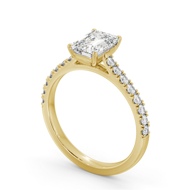 Emerald Diamond Engagement Ring 9K Yellow Gold Solitaire With Side Stones - Wellsley ENEM51S_YG_SIDE