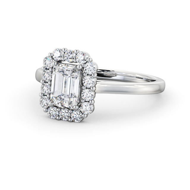 Halo Emerald Diamond Engagement Ring 18K White Gold - Hulme ENEM52_WG_FLAT