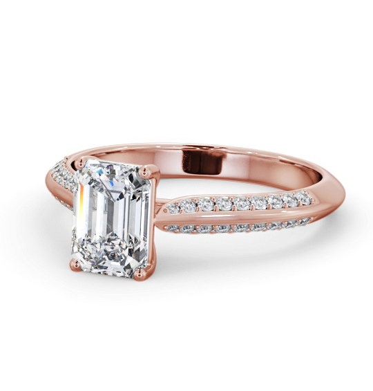 Emerald Diamond Engagement Ring 18K Rose Gold Solitaire With Side Stones - Bauer ENEM52S_RG_THUMB2 
