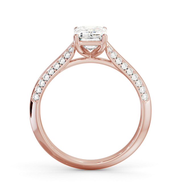 Emerald Diamond Engagement Ring 9K Rose Gold Solitaire With Side Stones - Bauer ENEM52S_RG_UP