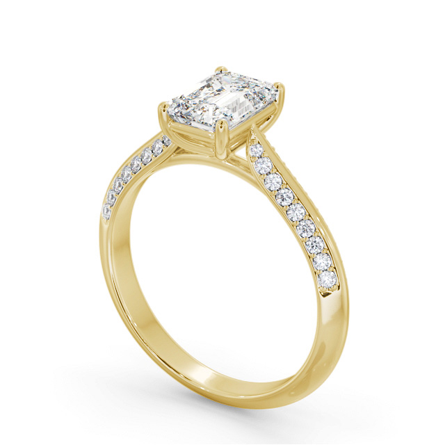 Emerald Diamond Engagement Ring 9K Yellow Gold Solitaire With Side Stones - Bauer ENEM52S_YG_SIDE
