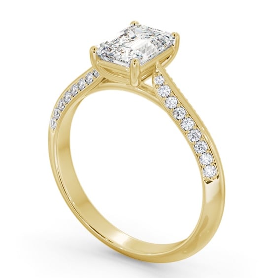 Emerald Diamond Engagement Ring 18K Yellow Gold Solitaire With Side Stones - Bauer ENEM52S_YG_THUMB1 