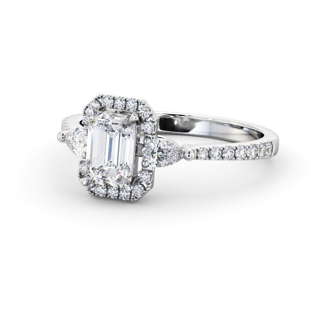 Halo Emerald Diamond Engagement Ring 18K White Gold - Halle ENEM53_WG_FLAT