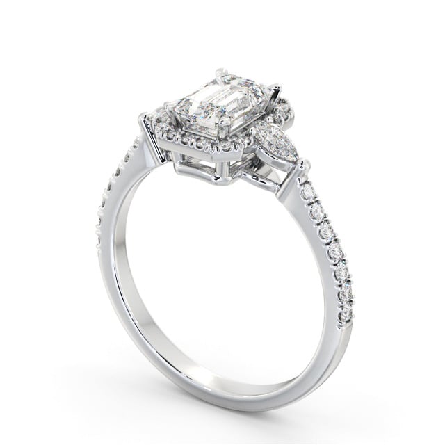 Halo Emerald Diamond Engagement Ring 9K White Gold - Halle ENEM53_WG_SIDE