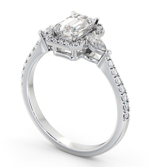 Halo Emerald with Pear Diamond Engagement Ring 18K White Gold ENEM53_WG_THUMB1