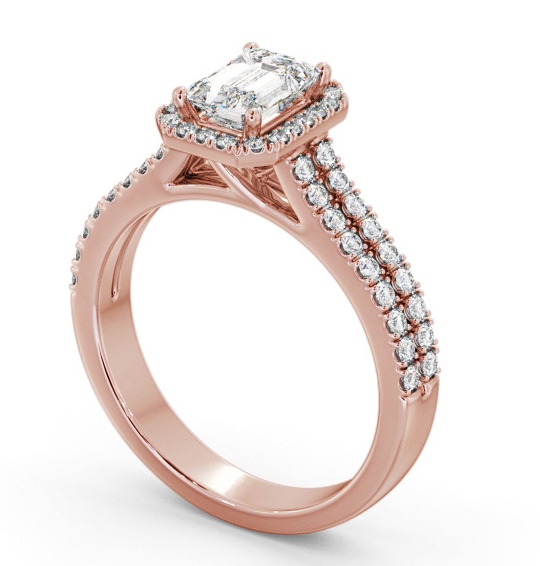  Halo Emerald Diamond Engagement Ring 18K Rose Gold - Zora ENEM54_RG_THUMB1 