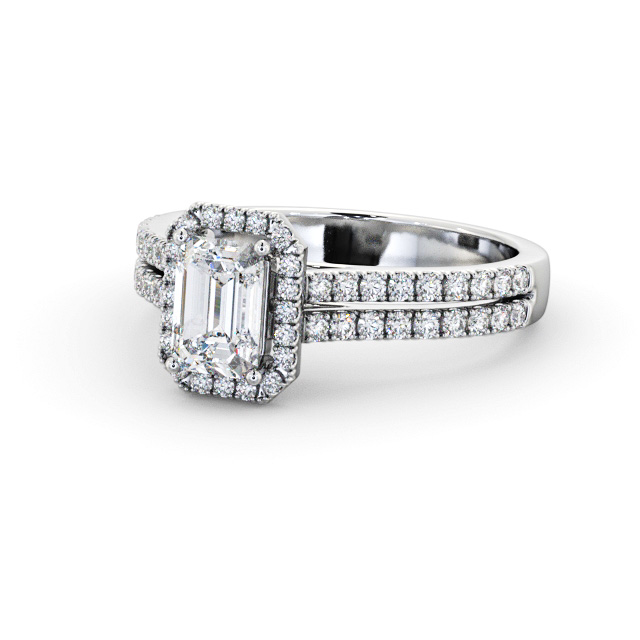 Halo Emerald Diamond Engagement Ring 9K White Gold - Zora ENEM54_WG_FLAT