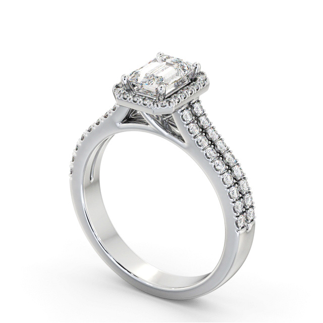 Halo Emerald Diamond Engagement Ring 9K White Gold - Zora ENEM54_WG_SIDE