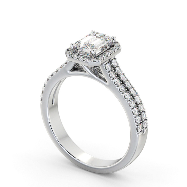 Halo Emerald Diamond Engagement Ring 18K White Gold - Zora ENEM54_WG_SIDE