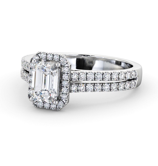 Halo Emerald Diamond Split Band Engagement Ring 18K White Gold ENEM54_WG_THUMB2 