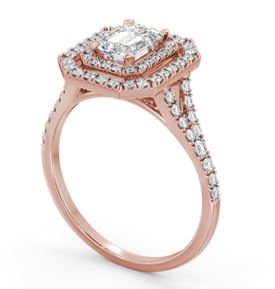 Double Halo Emerald Diamond Engagement Ring 9K Rose Gold ENEM55_RG_THUMB1