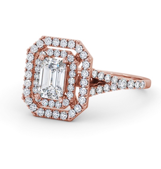 Double Halo Emerald Diamond Engagement Ring 9K Rose Gold ENEM55_RG_THUMB2 