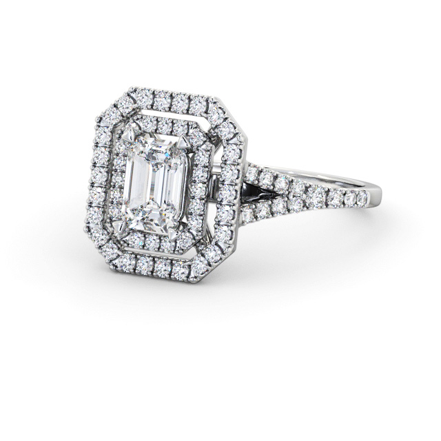 Halo Emerald Diamond Engagement Ring 9K White Gold - Hillam ENEM55_WG_FLAT