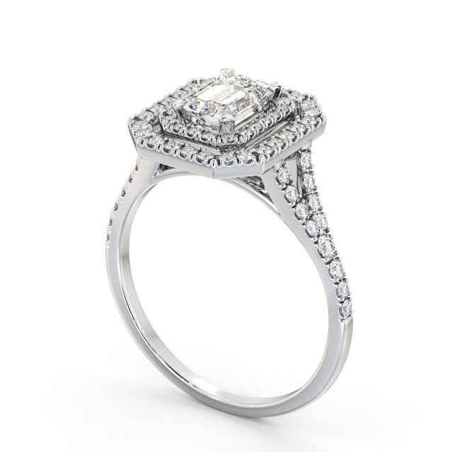 Halo Emerald Diamond Engagement Ring 9K White Gold - Hillam ENEM55_WG_SIDE