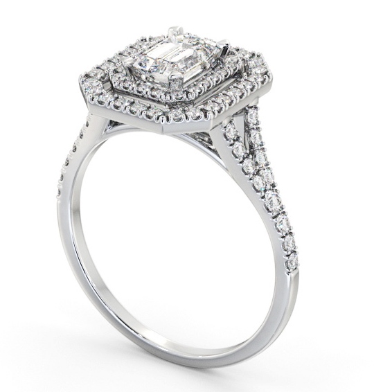 Double Halo Emerald Diamond Engagement Ring 9K White Gold ENEM55_WG_THUMB1