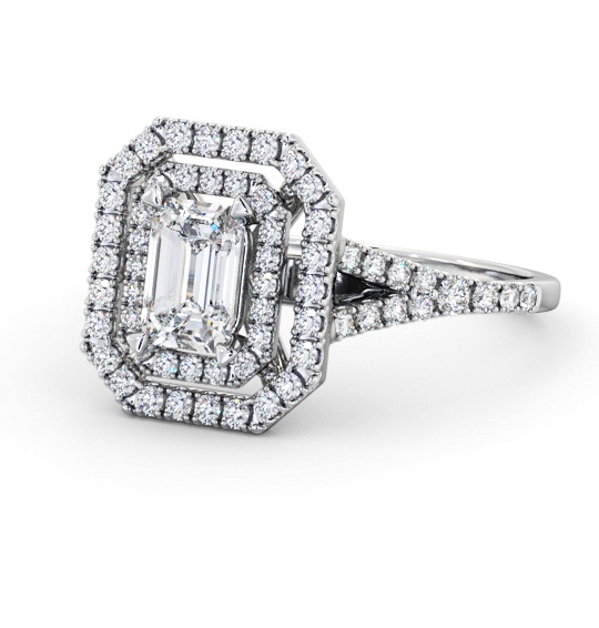  Halo Emerald Diamond Engagement Ring 18K White Gold - Hillam ENEM55_WG_THUMB2 
