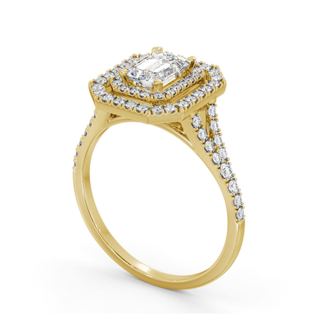 Halo Emerald Diamond Engagement Ring 9K Yellow Gold - Hillam ENEM55_YG_SIDE