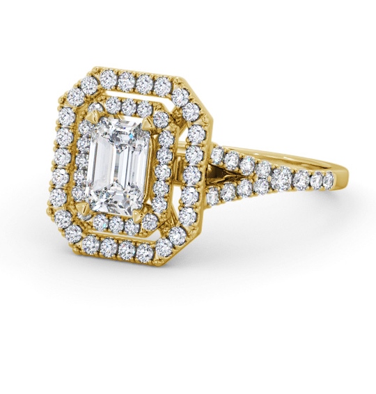  Halo Emerald Diamond Engagement Ring 18K Yellow Gold - Hillam ENEM55_YG_THUMB2 