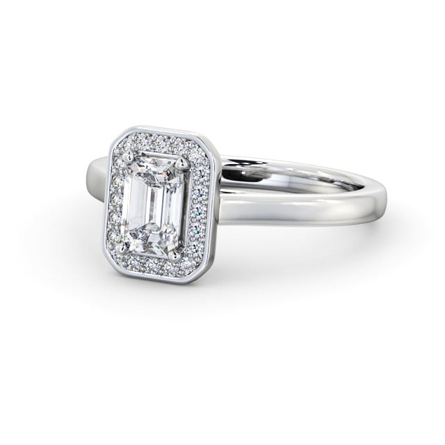 Halo Emerald Diamond Engagement Ring 9K White Gold - Emme ENEM56_WG_FLAT
