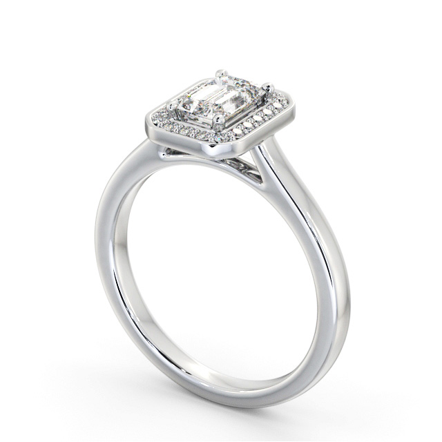 Halo Emerald Diamond Engagement Ring 18K White Gold - Emme