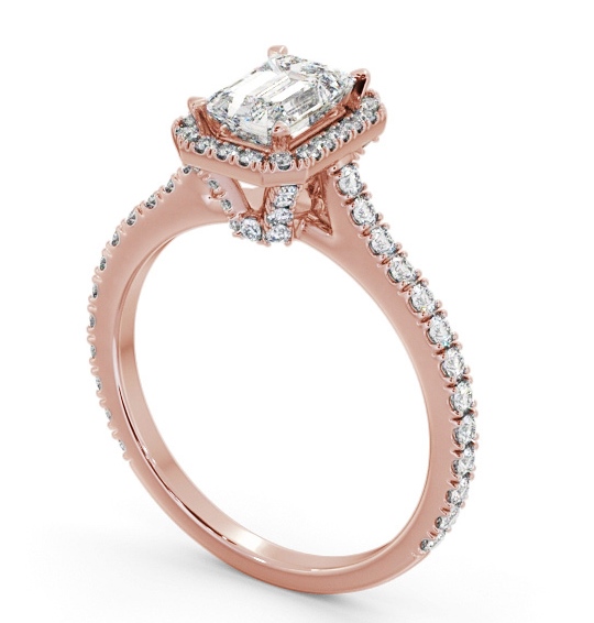 Halo Emerald Diamond Engagement Ring with Diamond Set Supports 9K Rose Gold ENEM57_RG_THUMB1