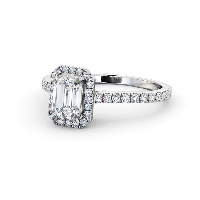 Halo Emerald Diamond Engagement Ring 9K White Gold - Rhodes ENEM57_WG_FLAT