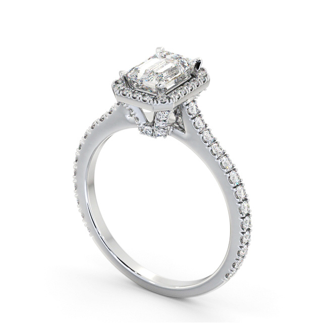 Halo Emerald Diamond Engagement Ring 9K White Gold - Rhodes ENEM57_WG_SIDE