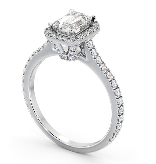Halo Emerald Diamond Engagement Ring with Diamond Set Supports 18K White Gold ENEM57_WG_THUMB1