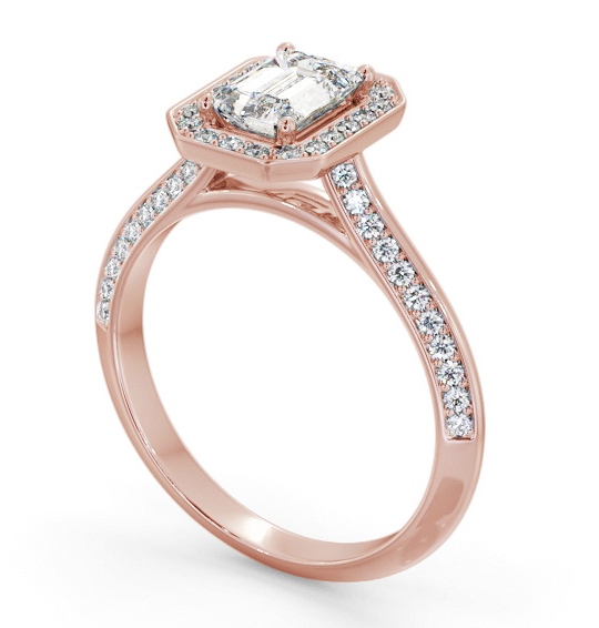 Halo Emerald Diamond with Knife Edge Band Engagement Ring 18K Rose Gold ENEM58_RG_THUMB1