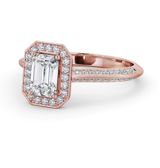 Halo Emerald Diamond with Knife Edge Band Engagement Ring 9K Rose Gold ENEM58_RG_THUMB2 