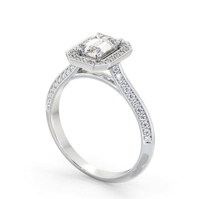 Halo Emerald Diamond Engagement Ring 18K White Gold - Ariella