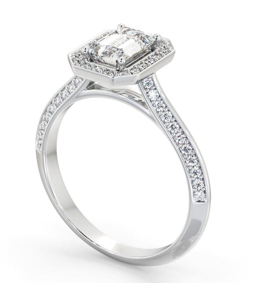  Halo Emerald Diamond Engagement Ring 9K White Gold - Ariella ENEM58_WG_THUMB1 