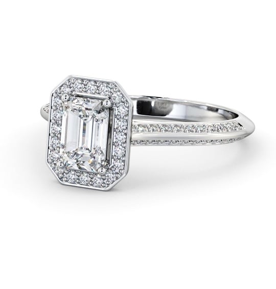  Halo Emerald Diamond Engagement Ring 9K White Gold - Ariella ENEM58_WG_THUMB2 