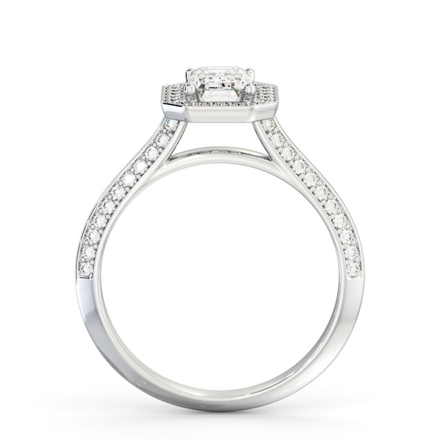 Halo Emerald Diamond Engagement Ring 18K White Gold - Ariella ENEM58_WG_UP