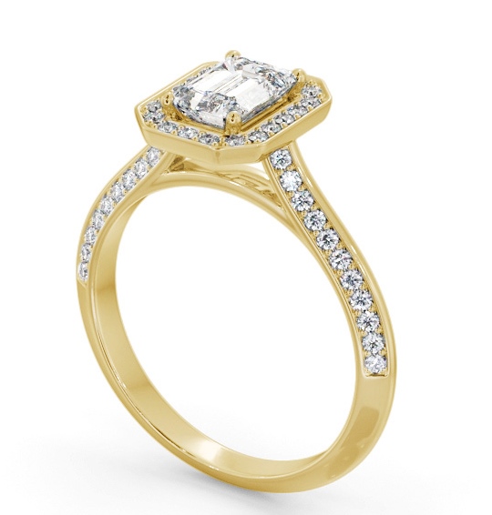  Halo Emerald Diamond Engagement Ring 18K Yellow Gold - Ariella ENEM58_YG_THUMB1 