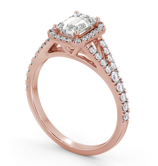 Halo Emerald Diamond Split Band Engagement Ring 9K Rose Gold ENEM59_RG_THUMB1