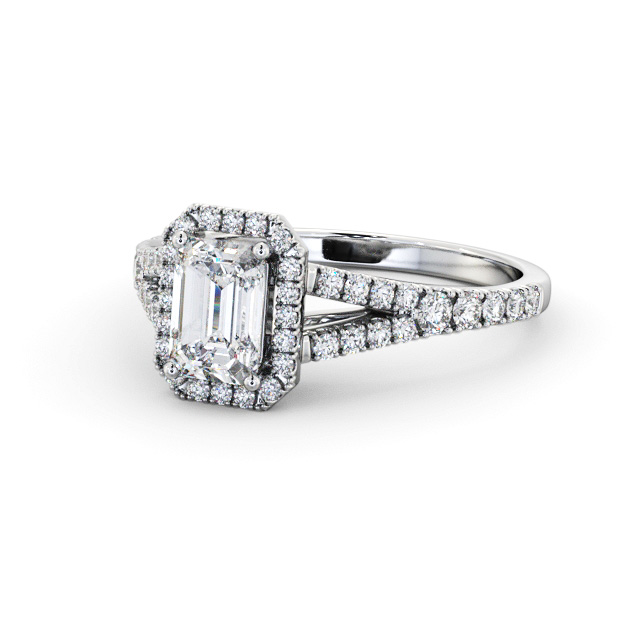 Halo Emerald Diamond Engagement Ring 9K White Gold - Tianna ENEM59_WG_FLAT