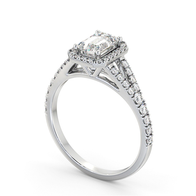 Halo Emerald Diamond Engagement Ring 18K White Gold - Tianna ENEM59_WG_SIDE