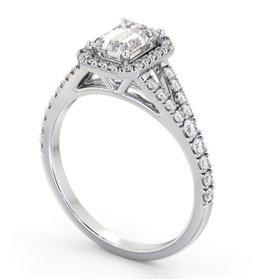 Halo Emerald Diamond Split Band Engagement Ring 18K White Gold ENEM59_WG_THUMB1