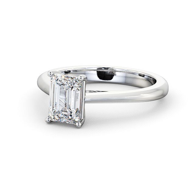 Emerald Diamond Engagement Ring 9K White Gold Solitaire - Monea ENEM6_WG_FLAT