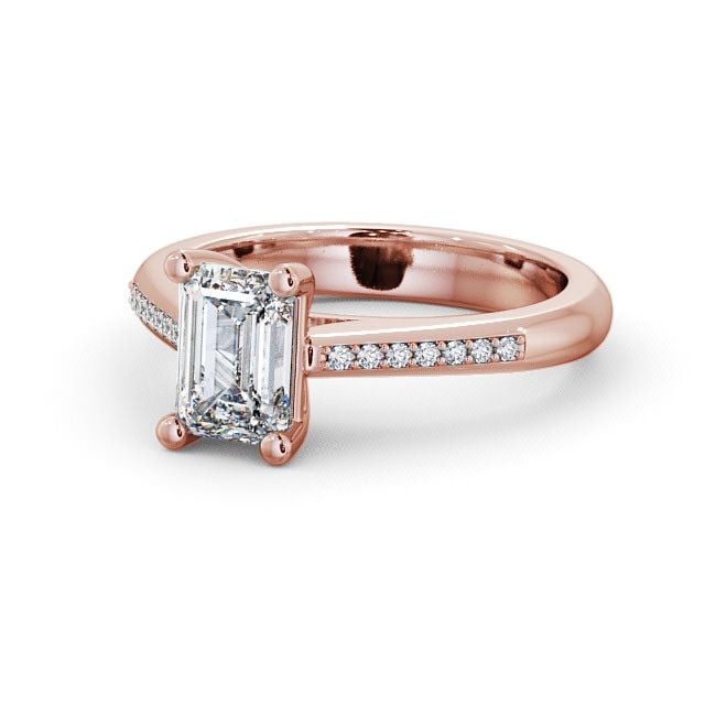 Emerald Diamond Engagement Ring 18K Rose Gold Solitaire With Side Stones - Nairn ENEM6S_RG_FLAT