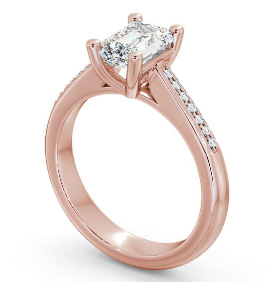 Emerald Diamond Classic 4 Prong Engagement Ring 9K Rose Gold Solitaire with Channel Set Side Stones ENEM6S_RG_THUMB1 