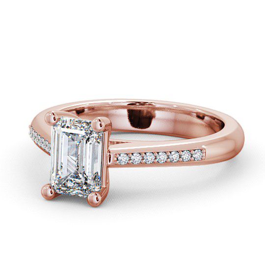  Emerald Diamond Engagement Ring 9K Rose Gold Solitaire With Side Stones - Nairn ENEM6S_RG_THUMB2 