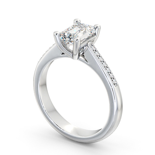 Emerald Diamond Engagement Ring Platinum Solitaire With Side Stones - Nairn ENEM6S_WG_SIDE