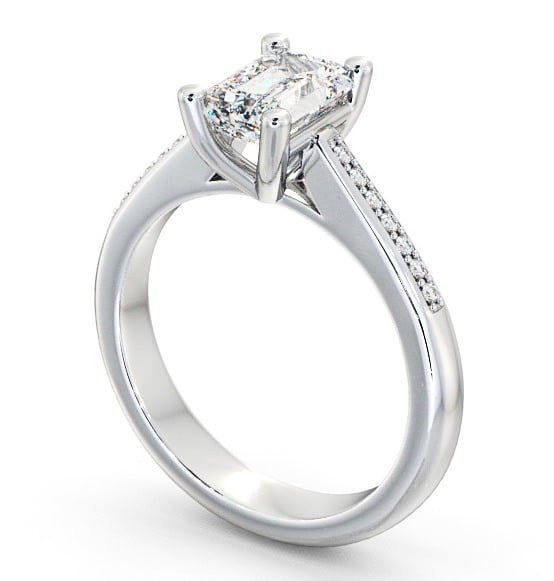 Emerald Diamond Engagement Ring Palladium Solitaire With Side Stones - Nairn ENEM6S_WG_THUMB1